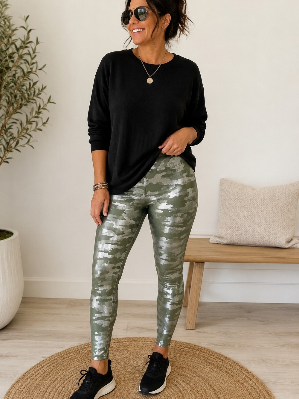 Camo Leggings Y2K Athleisure Streetwear Chico’s Zenergy US 12-14 Metallic